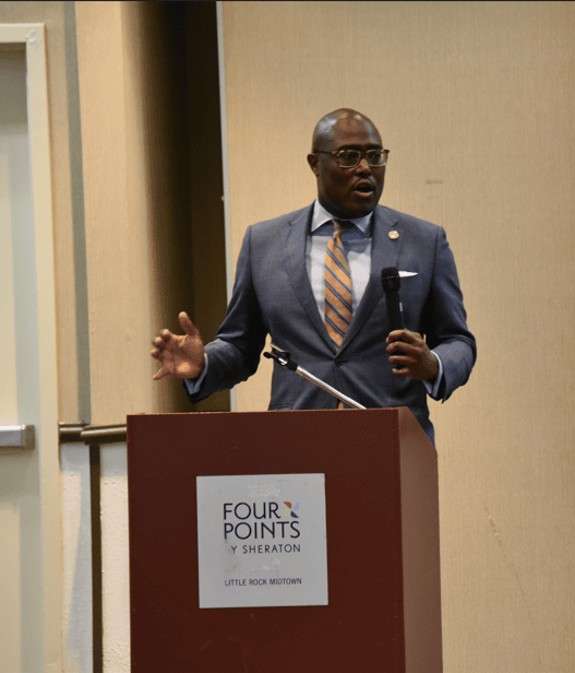 Mayor Frank Scott Jr. Standing at a Podium speaking